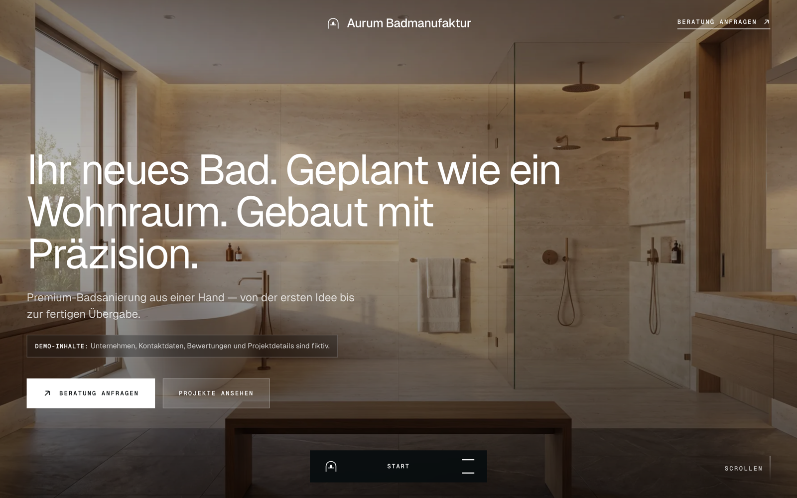 Screenshot der Demo-Website Aurum Badmanufaktur