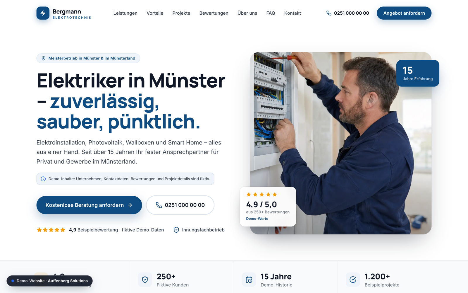 Screenshot der Demo-Website Bergmann Elektrotechnik